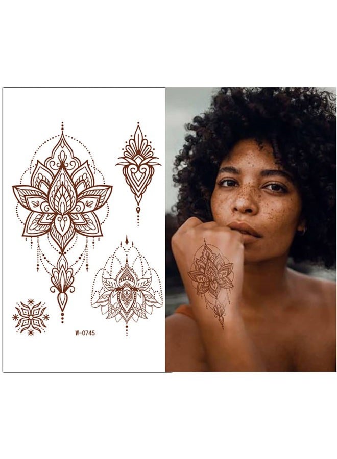 AIUPUOC Brown Temporary Tattoo Stickers 8 Sheets Henna Stickers Exquisite Lace Mandala Waterproof Fake Tattoos stickers Parties Decoration Suppliers Flower Design for Women Arm Legs Body Art Party Decorations - Image 3