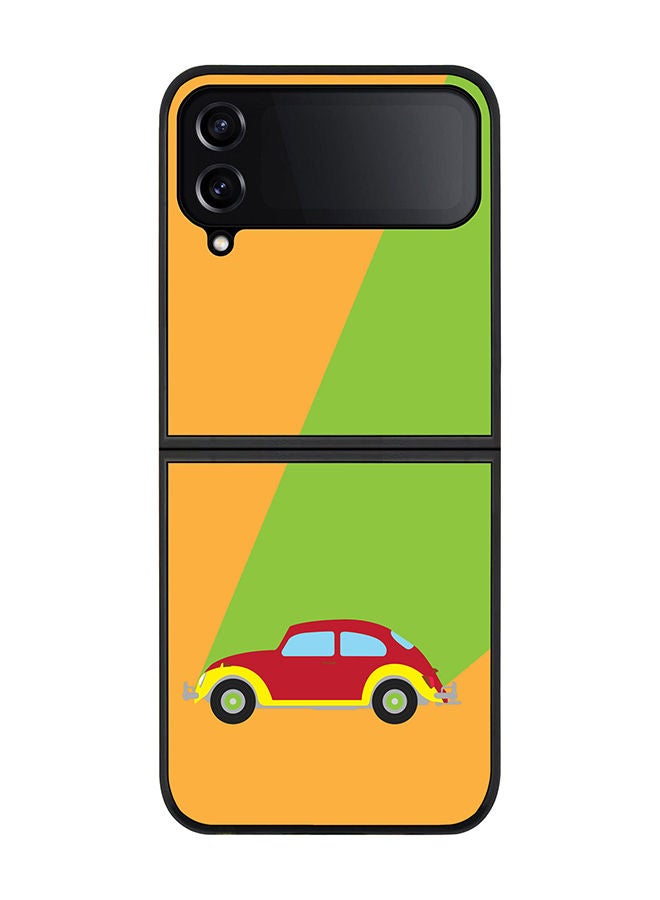 Stylizedd جراب صلب أسود لحافة سامسونج جالاكسي Z Flip4 - تصميم نحيف، ناعم، مطاطي مرن، حواف مضادة للسقوط، غطاء TPU جل رقيق - برتقالي ريترو باج - Image 1
