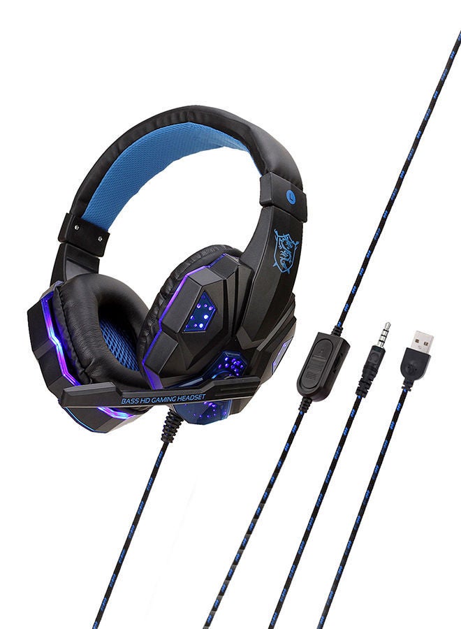 NIBEMINENT Wired Over-Ear Headphones With Mic Black/Blue - Image 1