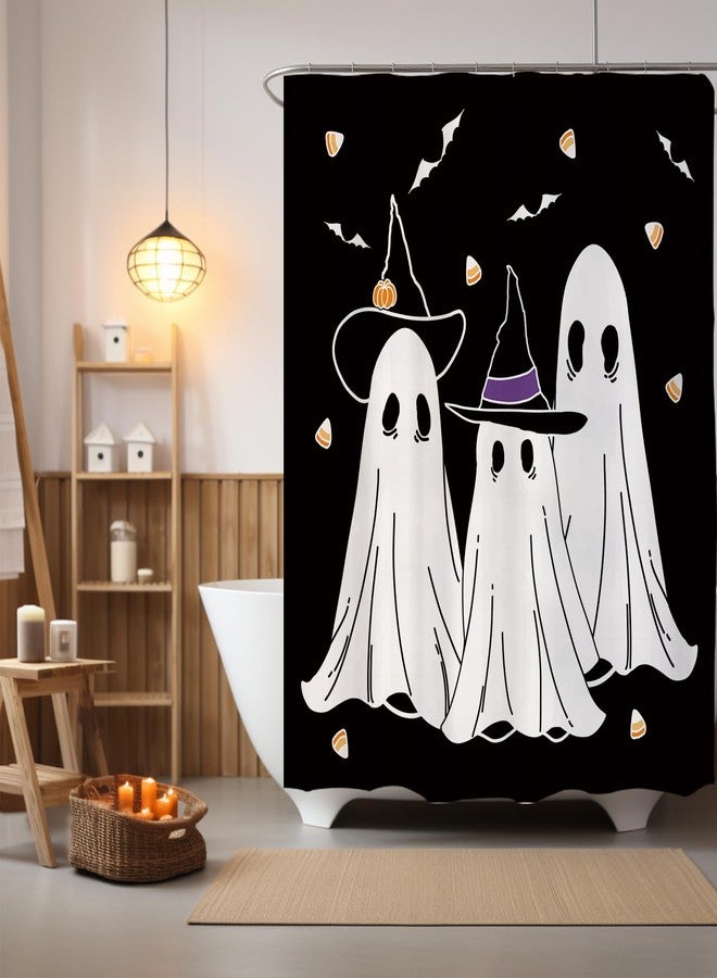 GAGEC Halloween Shower Curtain Ghosts Bat Candy Black Shower Curtain Sets with Hooks for Bathroom Washable Fabric Decoration 71x71 Inch - Image 5