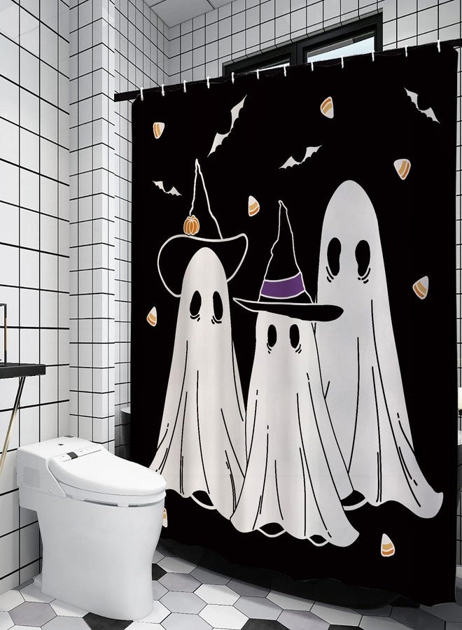 GAGEC Halloween Shower Curtain Ghosts Bat Candy Black Shower Curtain Sets with Hooks for Bathroom Washable Fabric Decoration 71x71 Inch - Image 1