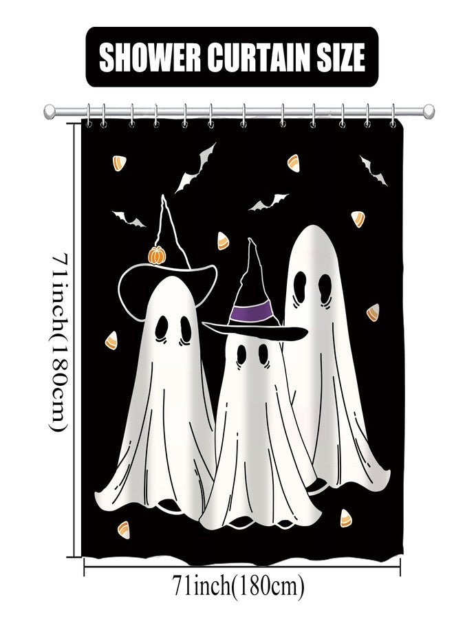 GAGEC Halloween Shower Curtain Ghosts Bat Candy Black Shower Curtain Sets with Hooks for Bathroom Washable Fabric Decoration 71x71 Inch - Image 2