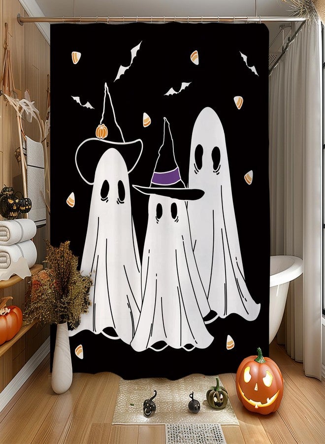 GAGEC Halloween Shower Curtain Ghosts Bat Candy Black Shower Curtain Sets with Hooks for Bathroom Washable Fabric Decoration 71x71 Inch - Image 4