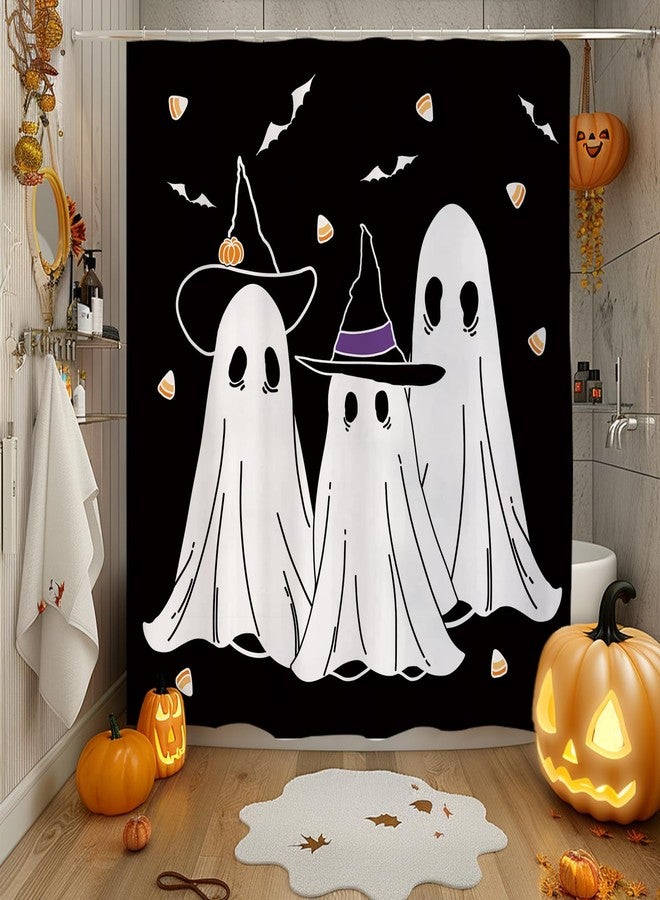 GAGEC Halloween Shower Curtain Ghosts Bat Candy Black Shower Curtain Sets with Hooks for Bathroom Washable Fabric Decoration 71x71 Inch - Image 3