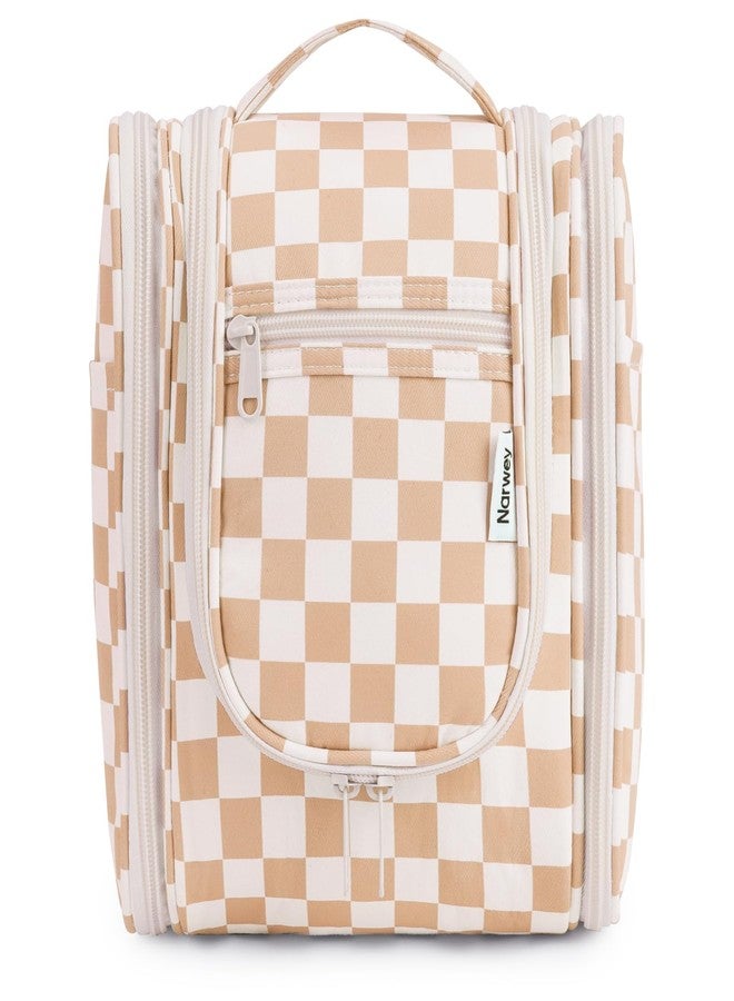 Narwey Small Checkered Hanging Travel Toiletry Bag for Women, Travel Bag for Toiletries, Makeup Bag Organizer Cosmetic Bags Make Up Bags for Women (Light Checkerboard) - Image 1