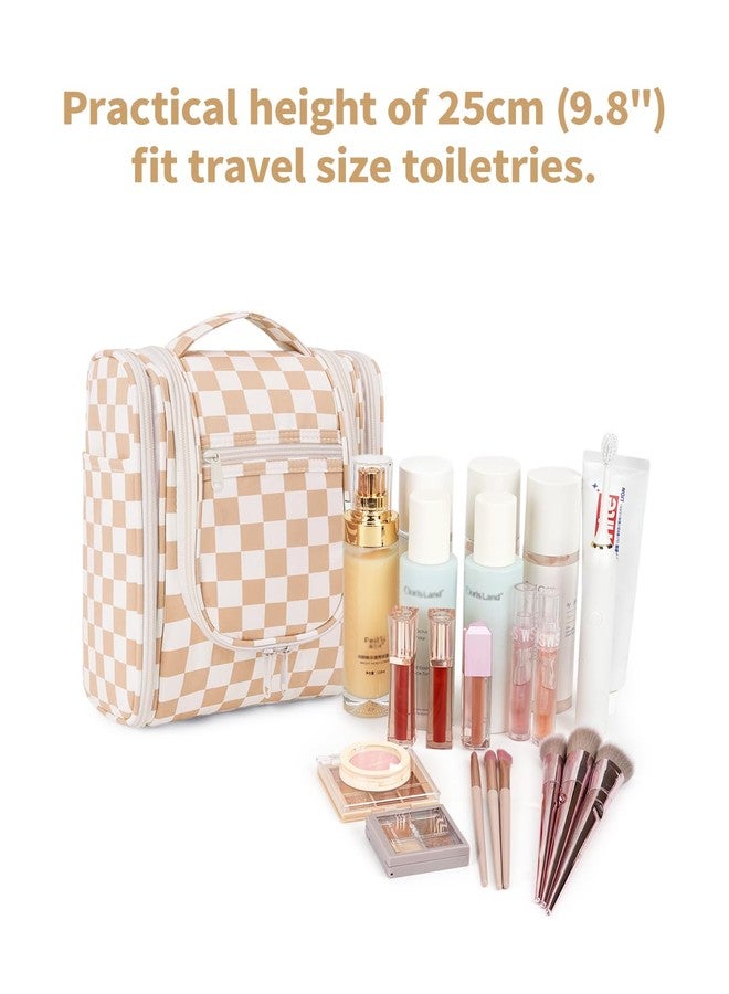 Narwey Small Checkered Hanging Travel Toiletry Bag for Women, Travel Bag for Toiletries, Makeup Bag Organizer Cosmetic Bags Make Up Bags for Women (Light Checkerboard) - Image 4
