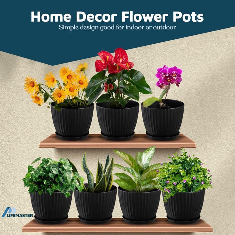 LifeMaster Black 6-Inch Plant Pots with Drainage & Saucers 12 Pack, Indoor & Outdoor Planters for Houseplants, Herbs, and Flowers, Durable & Weatherproof Material, Stackable, Lightweight, Minimalist Design - Image 4