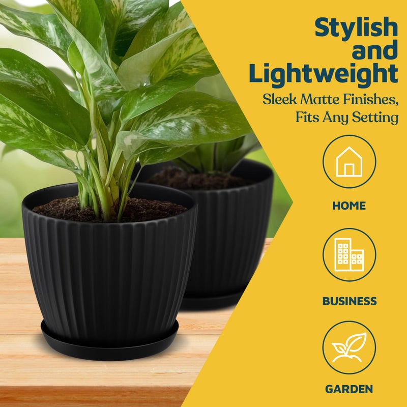 LifeMaster Black 6-Inch Plant Pots with Drainage & Saucers 12 Pack, Indoor & Outdoor Planters for Houseplants, Herbs, and Flowers, Durable & Weatherproof Material, Stackable, Lightweight, Minimalist Design - Image 3