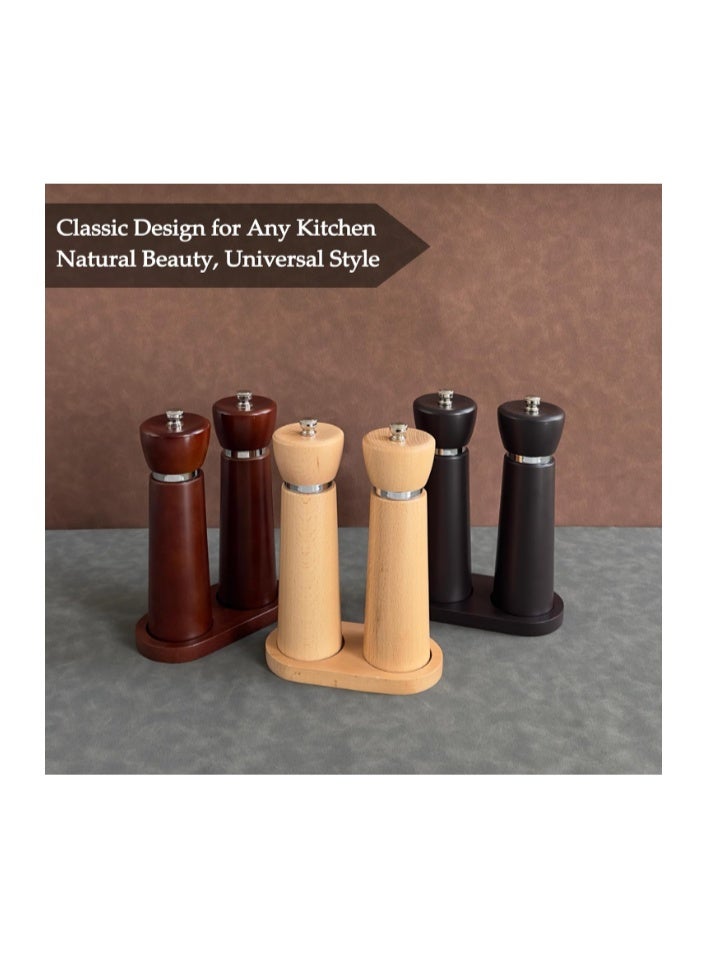 TLYSXPRO Wooden Pepper Grinder, Refillable Pepper Mill with Adjustable Upgraded Large Size Ceramic Burr, Manual Salt Grinder with Beech Wood Body, 8.3” Tall - Image 5