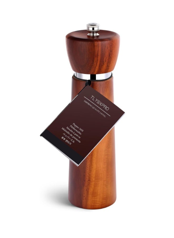 TLYSXPRO Wooden Pepper Grinder, Refillable Pepper Mill with Adjustable Upgraded Large Size Ceramic Burr, Manual Salt Grinder with Beech Wood Body, 8.3” Tall - Image 1