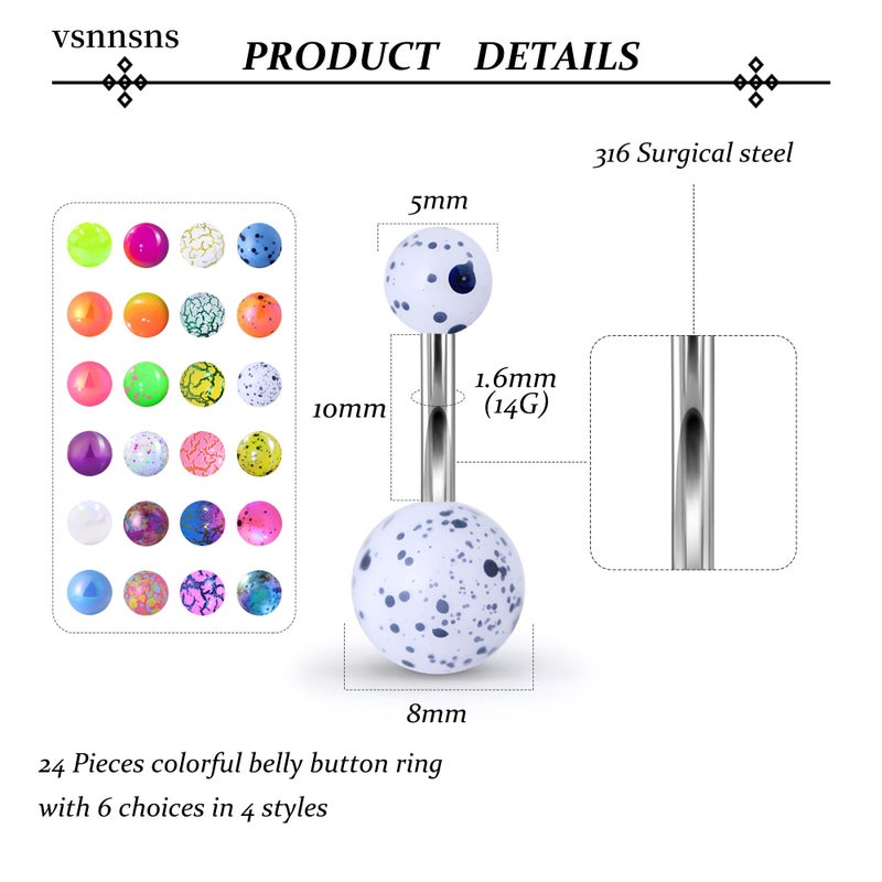 Vsnnsns 14G Belly Button Ring Piercing Jewelry 316L Stainless Surgical Steel Curved Barbell Navel Ring 14 Gauge Belly Button Ring Piercing Jewelry for Women Men Hypoallergenic - Image 3