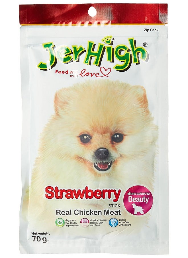 Jerhigh Dog Snacks Strawberry Stick Chicken Meat 70G Plus Vitamin E (Pack Of 3)  - Image 1