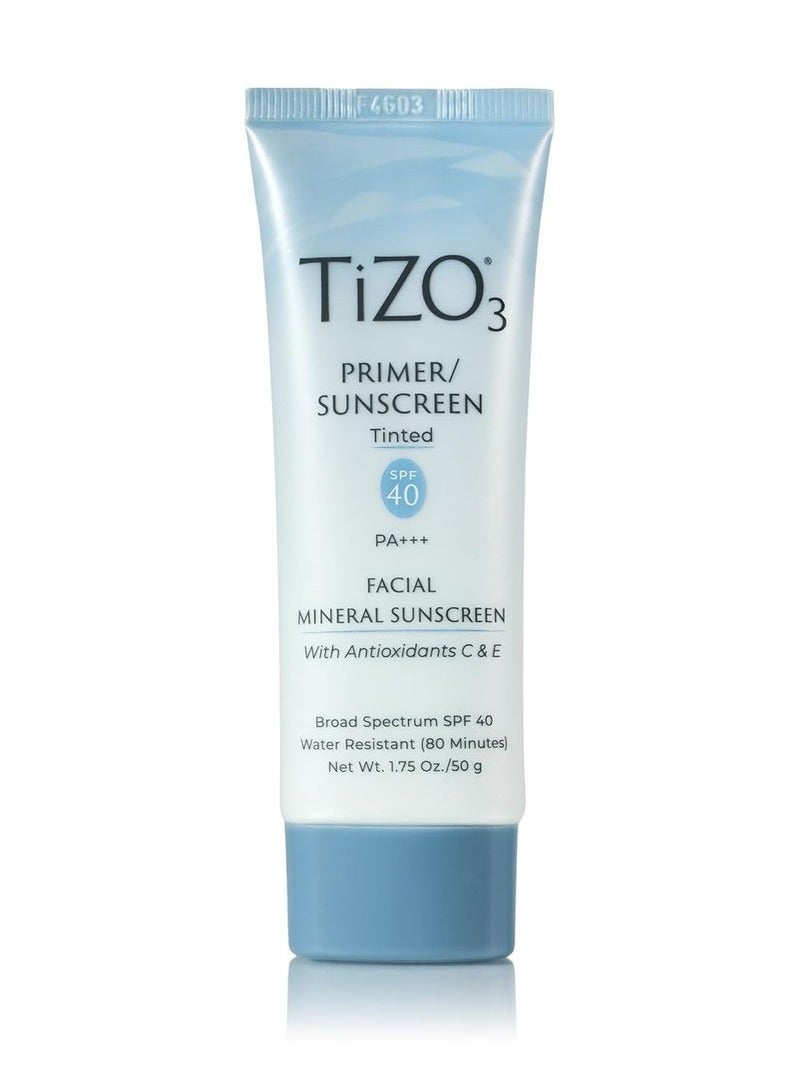 Tizo Facial Mineral Sunscreen and Primer, Tinted Broad Spectrum SPF 40 with Antioxidants, Sheer matte finish, Fragrance-Free, Oil-Free, Dermatologist-recommended, PA+++ 1.75 oz - Image 1