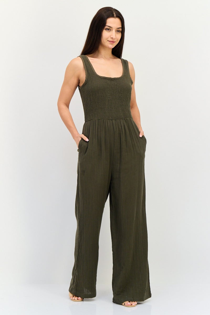 BRAVE SOUL Women Solid Sleeveless Jumpsuit, Khaki - Image 1