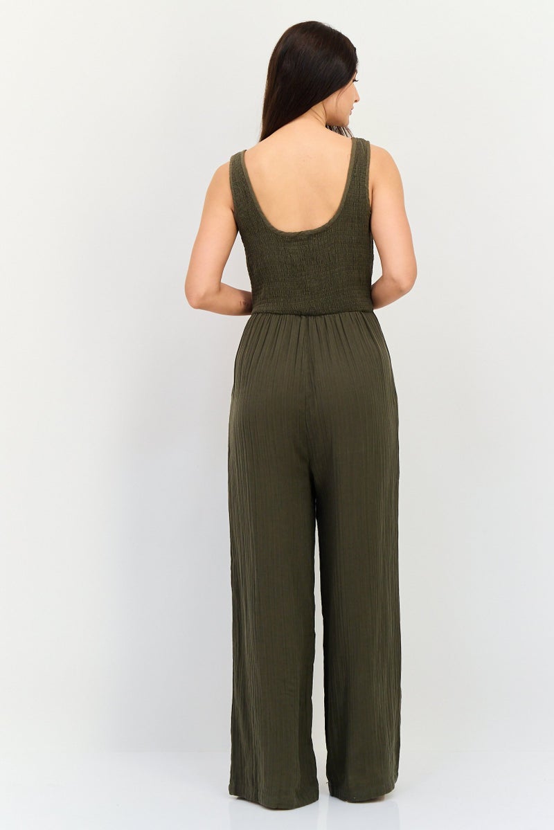 BRAVE SOUL Women Solid Sleeveless Jumpsuit, Khaki - Image 3
