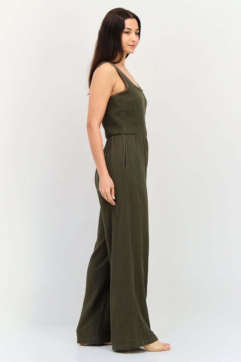 BRAVE SOUL Women Solid Sleeveless Jumpsuit, Khaki - Image 2