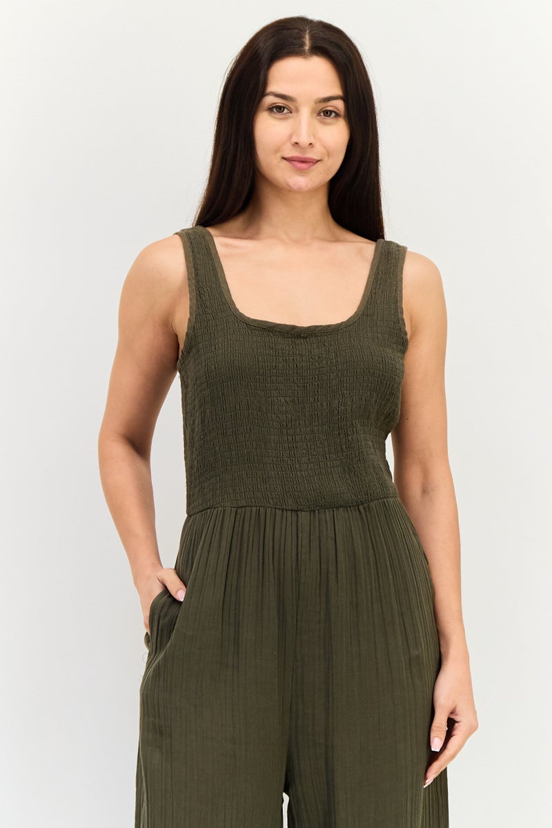 BRAVE SOUL Women Solid Sleeveless Jumpsuit, Khaki - Image 4