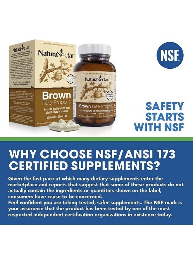 NaturaNectar - Brown Bee Propolis Nsf Contents Certified Premium Brazilian Propolis Supplement Natural Respiratory Health & Immune Support Gluten Free Ethanol Free 60 Count - Image 1