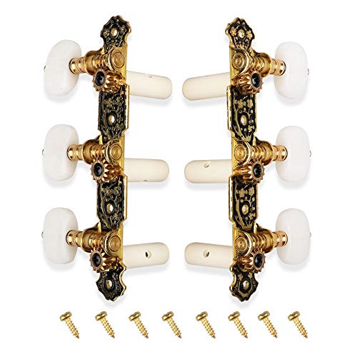 Mr.Power Guitar Tuners Machine Heads 3+3 Set Tuning Keys String Pegs for Classical Guitar (Short Black, White Button) - Image 1