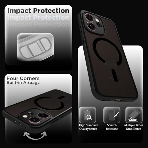 RIGGEAR Shockproof Sleek Hybrid Armor Magnetic Back Cover Case Compatible with MagSafe Accessories for Oppo Reno15 Pro, Reno 15 Pro 5G (Smoke Black Matte PC + Black TPU-Bumper) - Image 3