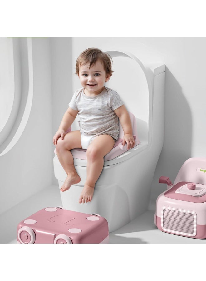 DUNISO كرسي تدريب الأطفال على استخدام المرحاض 3 في 1 للأطفال، مقعد مرحاض للأطفال مع ضوء LED، مقبض، وسادة PU وغطاء قابل للإغلاق، مقعد تدريب الأطفال، قابل للإزالة، سهل التنظيف، للأطفال من 1-5 سنوات - Image 2