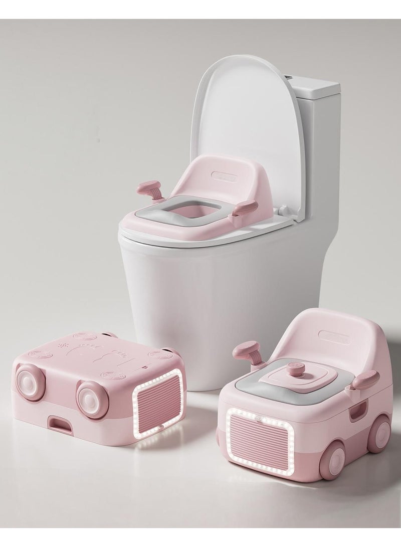 DUNISO كرسي تدريب الأطفال على استخدام المرحاض 3 في 1 للأطفال، مقعد مرحاض للأطفال مع ضوء LED، مقبض، وسادة PU وغطاء قابل للإغلاق، مقعد تدريب الأطفال، قابل للإزالة، سهل التنظيف، للأطفال من 1-5 سنوات - Image 1