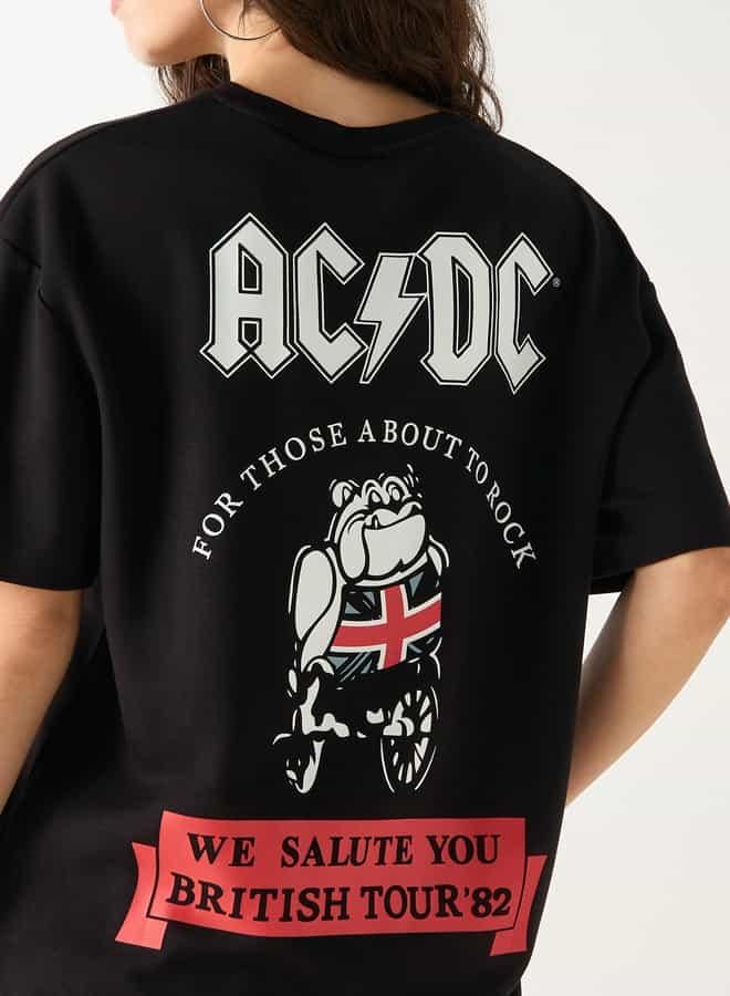SP Characters AC/DC Print Crew Neck T-shirt with Short Sleeves - Image 4
