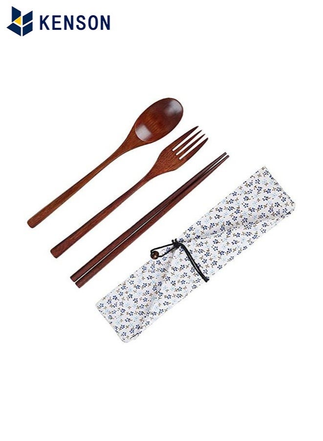 KENSON Wooden Fork Spoon Wooden Chopsticks Three-piece Suit Travel Portable Tableware Nice Dinnerware  - Image 2