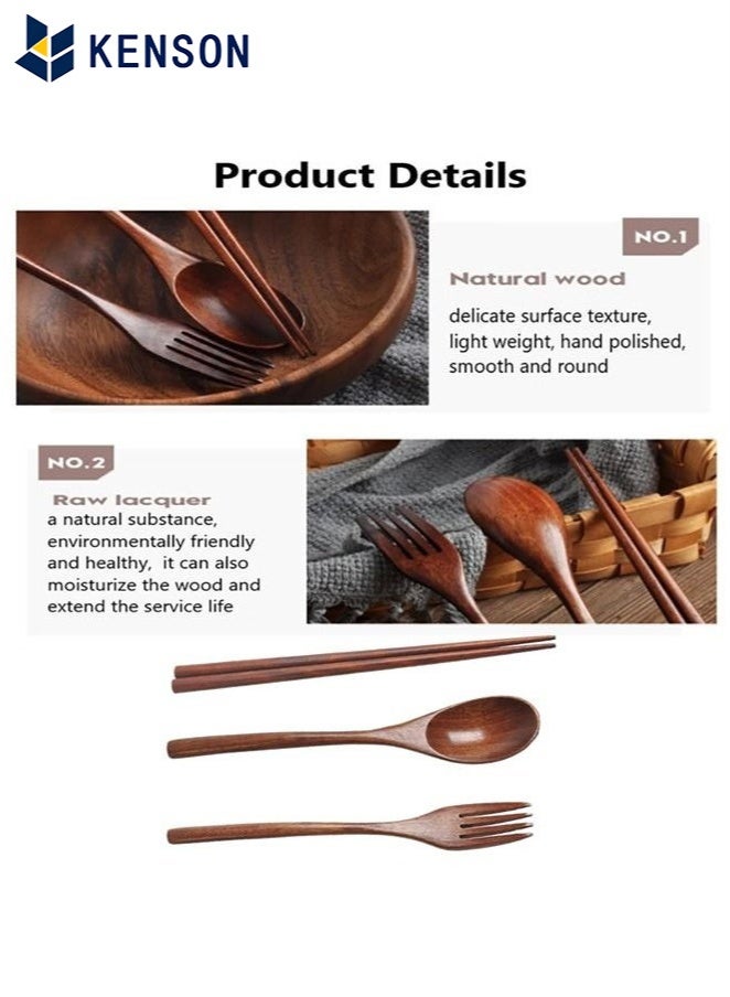 KENSON Wooden Fork Spoon Wooden Chopsticks Three-piece Suit Travel Portable Tableware Nice Dinnerware  - Image 3