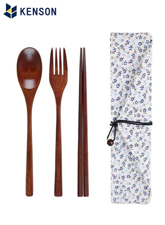 KENSON Wooden Fork Spoon Wooden Chopsticks Three-piece Suit Travel Portable Tableware Nice Dinnerware  - Image 1