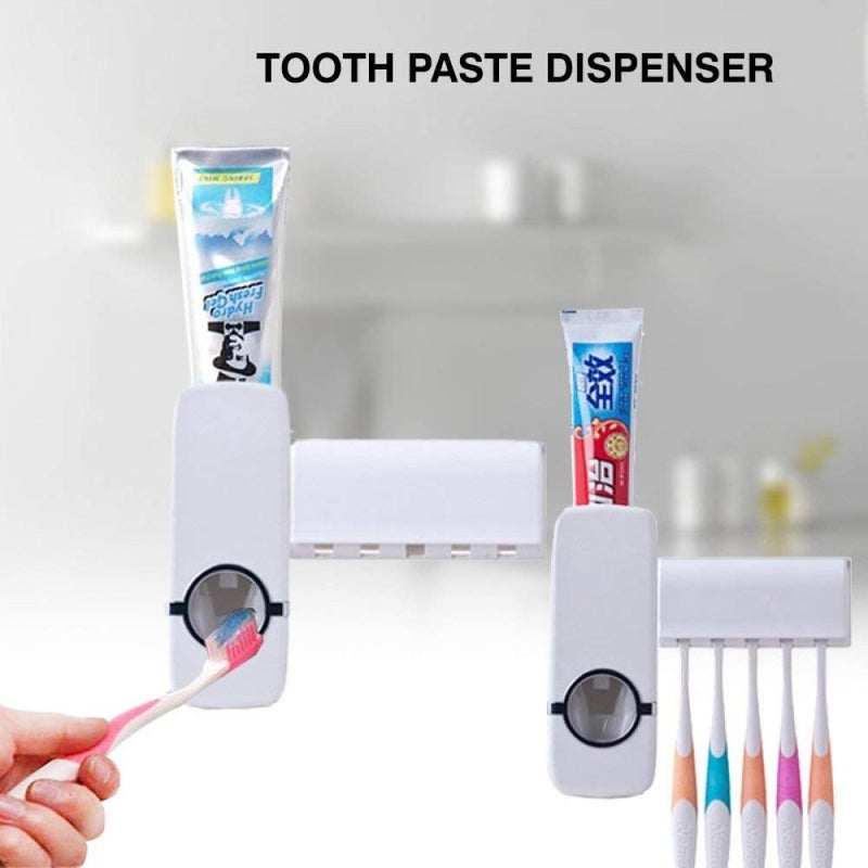 Dhruheer Plastic Automatic Toothpaste Dispenser with Tooth Brush Holder for Homes and Bathrooms Multicolour 16x105x76cm - Image 2