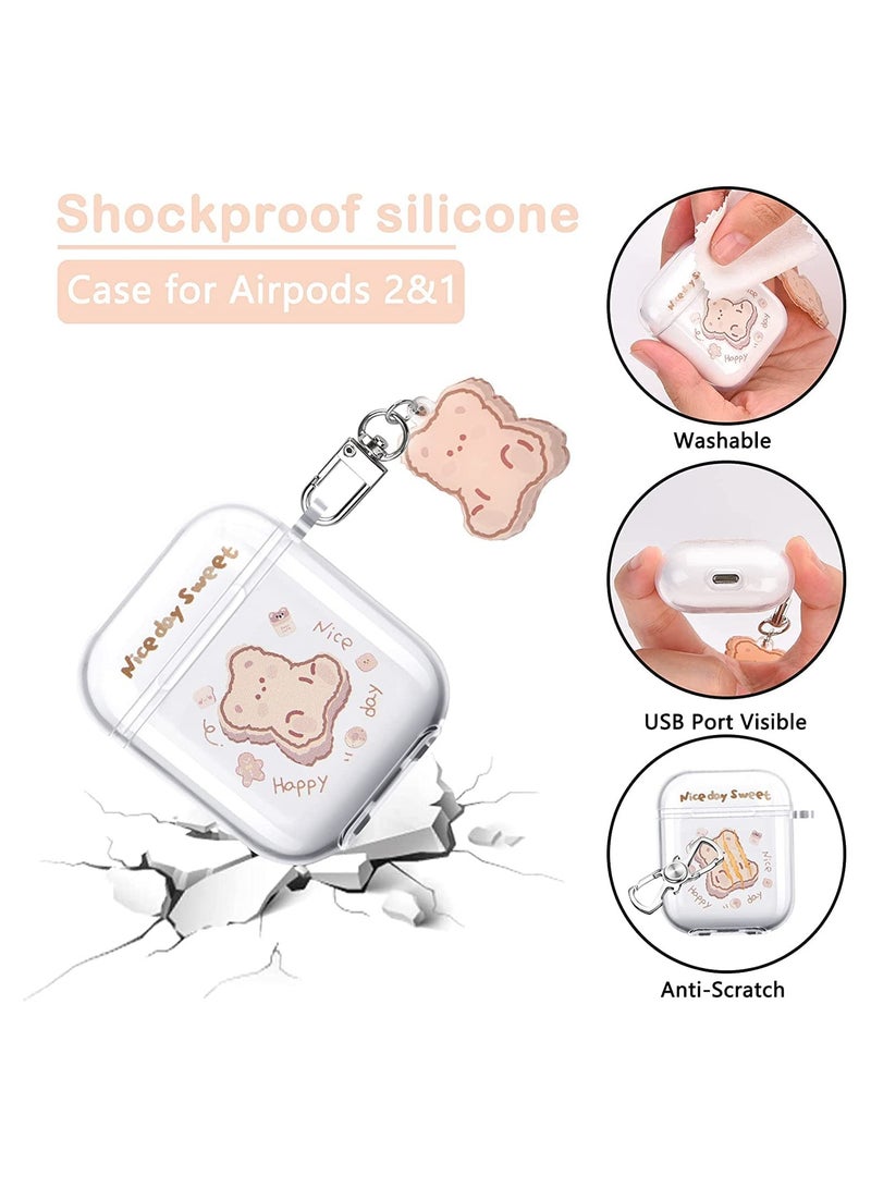 SYOSI Clear AirPods Case with Bear Keychain C ute Cartoon Bear Design Full Protective Silicone Cover Compatiable with AirPod 21 Case for Kids and Womens Brown  - Image 5