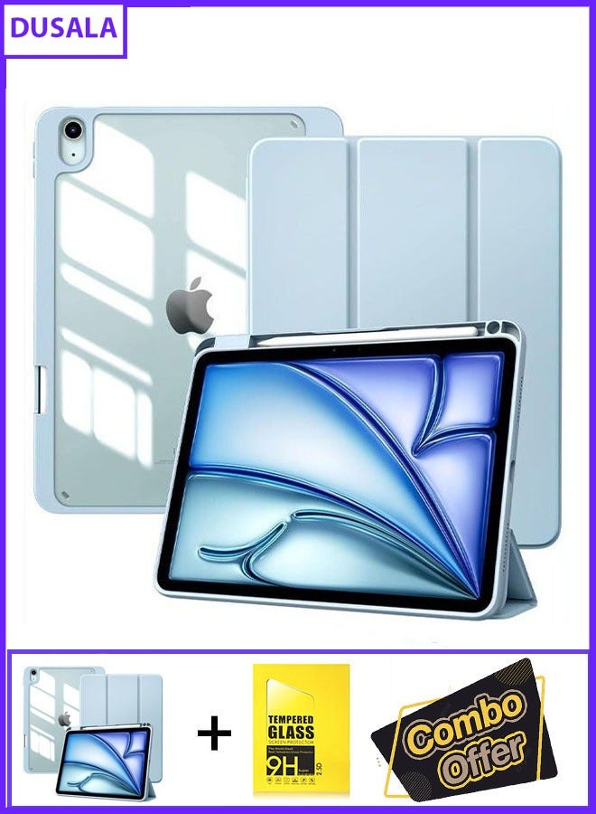 DUSALA 2 in 1 Case for iPad Air 11 Inch (M3/M2-2025/2024) with Pencil Holder, iPad Air 5th/4th Generation Case (2022/2020) 10.9 Inch, Slim Protective Cover with Clear Back, Auto Wake/Sleep With Tempered Glass - Image 1