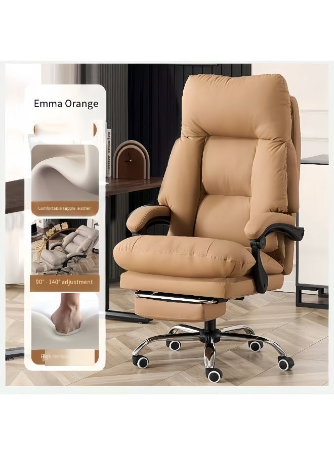 كرسي مكتب كبير وعالي الطول مع دعم القدم، كرسي مكتب تنفيذي عالي الجذع من جلد PU بوزن 150 كجم، كراسي الكمبيوتر المريحة مع دعم لطيف للظهر لمن يحملون الأوزان الثقيلة (جميعها بلون البني الفاتح) - Image 4