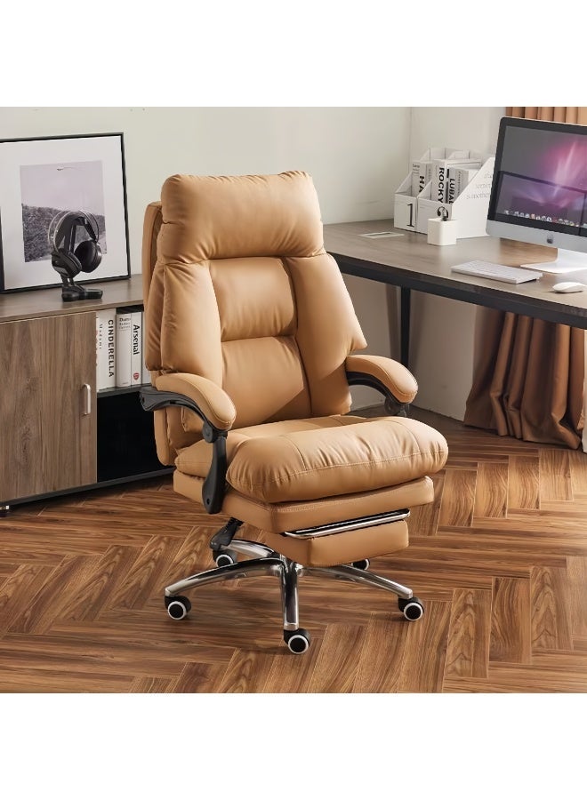 كرسي مكتب كبير وعالي الطول مع دعم القدم، كرسي مكتب تنفيذي عالي الجذع من جلد PU بوزن 150 كجم، كراسي الكمبيوتر المريحة مع دعم لطيف للظهر لمن يحملون الأوزان الثقيلة (جميعها بلون البني الفاتح) - Image 1