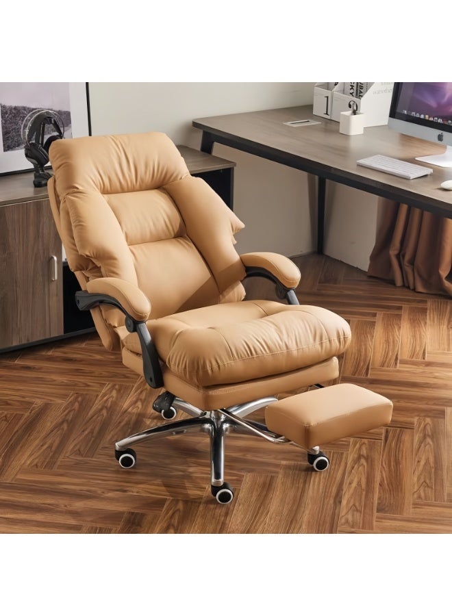 كرسي مكتب كبير وعالي الطول مع دعم القدم، كرسي مكتب تنفيذي عالي الجذع من جلد PU بوزن 150 كجم، كراسي الكمبيوتر المريحة مع دعم لطيف للظهر لمن يحملون الأوزان الثقيلة (جميعها بلون البني الفاتح) - Image 5
