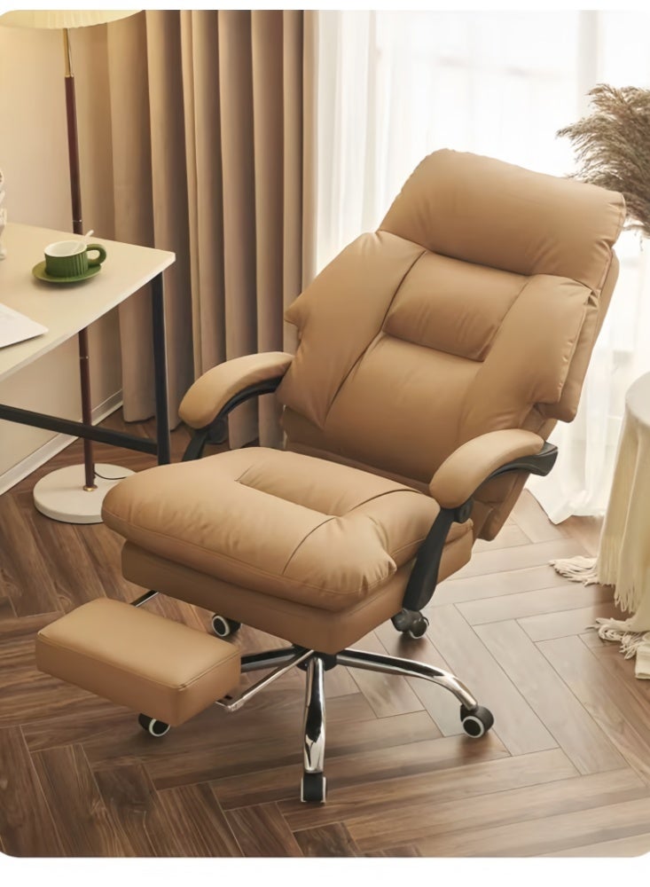 كرسي مكتب كبير وعالي الطول مع دعم القدم، كرسي مكتب تنفيذي عالي الجذع من جلد PU بوزن 150 كجم، كراسي الكمبيوتر المريحة مع دعم لطيف للظهر لمن يحملون الأوزان الثقيلة (جميعها بلون البني الفاتح) - Image 3