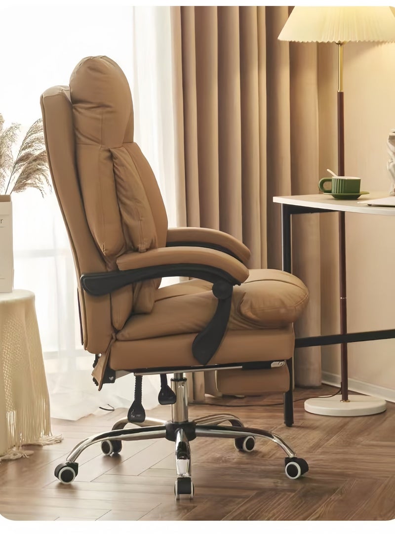 كرسي مكتب كبير وعالي الطول مع دعم القدم، كرسي مكتب تنفيذي عالي الجذع من جلد PU بوزن 150 كجم، كراسي الكمبيوتر المريحة مع دعم لطيف للظهر لمن يحملون الأوزان الثقيلة (جميعها بلون البني الفاتح) - Image 2