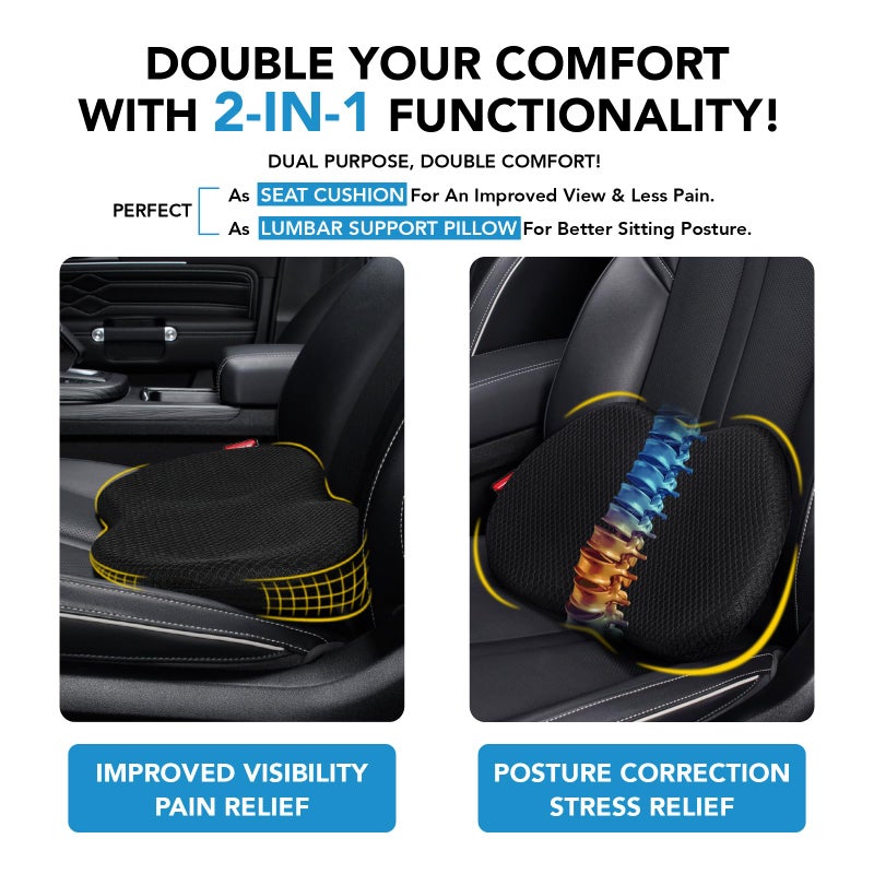 kingphenix Wedge Car Seat Cushion: Memory Foam Truck Seat Cushion for Car Seat Driver - Sciatica and Back Pain Relief - Enhancing Driving Comfort -Black - Image 2