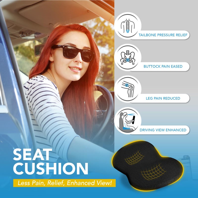 kingphenix Wedge Car Seat Cushion: Memory Foam Truck Seat Cushion for Car Seat Driver - Sciatica and Back Pain Relief - Enhancing Driving Comfort -Black - Image 3