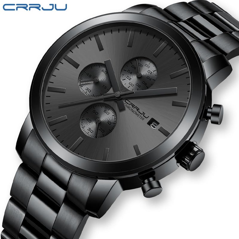 CRRJU Fashion Business Mens Watches with Stainless Steel Waterproof Chronograph Auto Date Quartz Watch for Men - Image 4