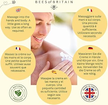 BEES of BRITAIN كريم الجسم الطبيعي 99 بالعسل والخزامى لتهدئة وترطيب وتغذية البشرة الجافة pH 5.5 للبشرة الحساسة، نتبرع بـ 5 من أرباحنا لإنقاذ النحل الملقحات 100 جرام - Image 5