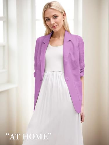 Mina Self Purple Blazer Women 3/4 Sleeve Petite Length Sleeves Jackets Ruched Strechy Short Blazers for Dresses Stretch Jacket Purple L - Image 3