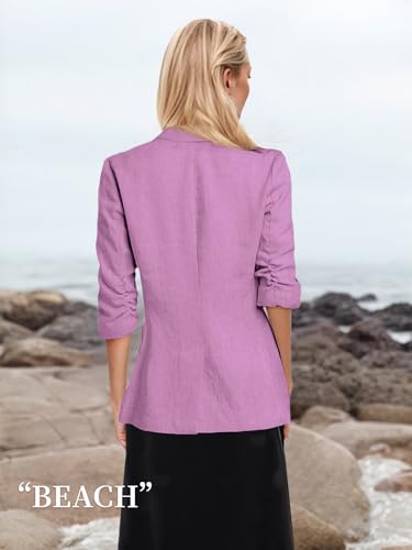Mina Self Purple Blazer Women 3/4 Sleeve Petite Length Sleeves Jackets Ruched Strechy Short Blazers for Dresses Stretch Jacket Purple L - Image 5