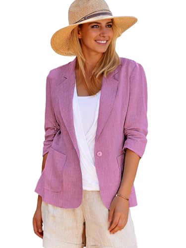 Mina Self Purple Blazer Women 3/4 Sleeve Petite Length Sleeves Jackets Ruched Strechy Short Blazers for Dresses Stretch Jacket Purple L - Image 1