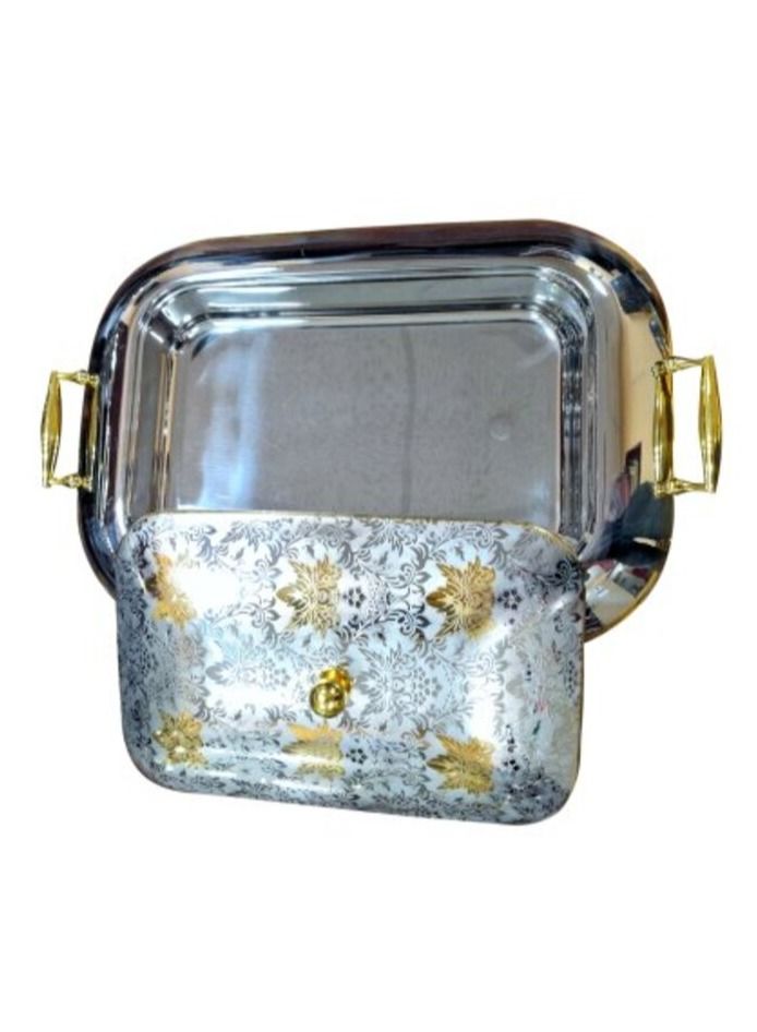 جاز صينية تقديم مستطيل بغطاء منقوش ذهبى 48×36سم - Image 2