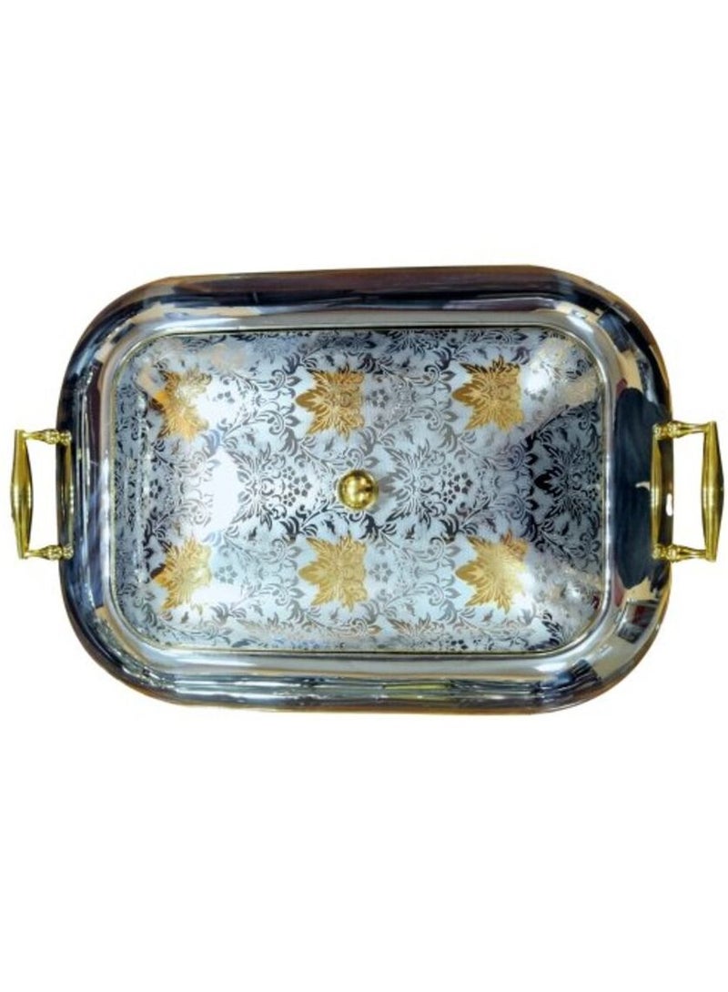 جاز صينية تقديم مستطيل بغطاء منقوش ذهبى 48×36سم - Image 1