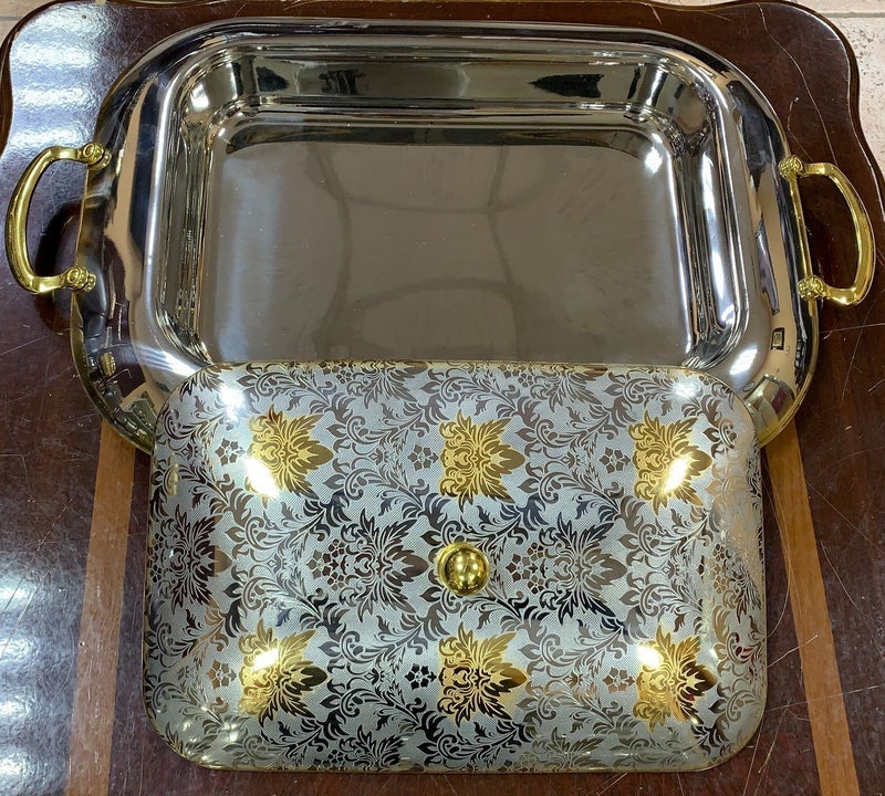 جاز صينية تقديم مستطيل بغطاء منقوش ذهبى 48×36سم - Image 1