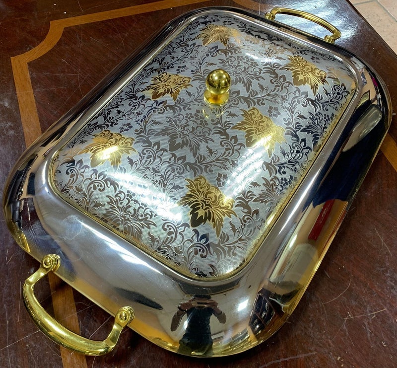 جاز صينية تقديم مستطيل بغطاء منقوش ذهبى 48×36سم - Image 2