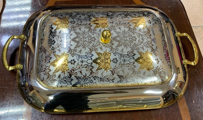 جاز صينية تقديم مستطيل بغطاء منقوش ذهبى 48×36سم - Image 4